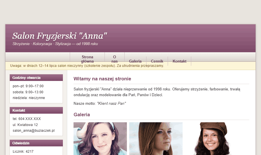 Stara strona salonu Anna